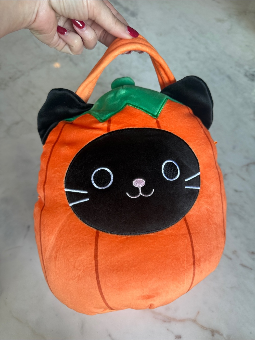 Squishmallow Orange Plush Pumpkin Cat Trick-or-Treat Bag